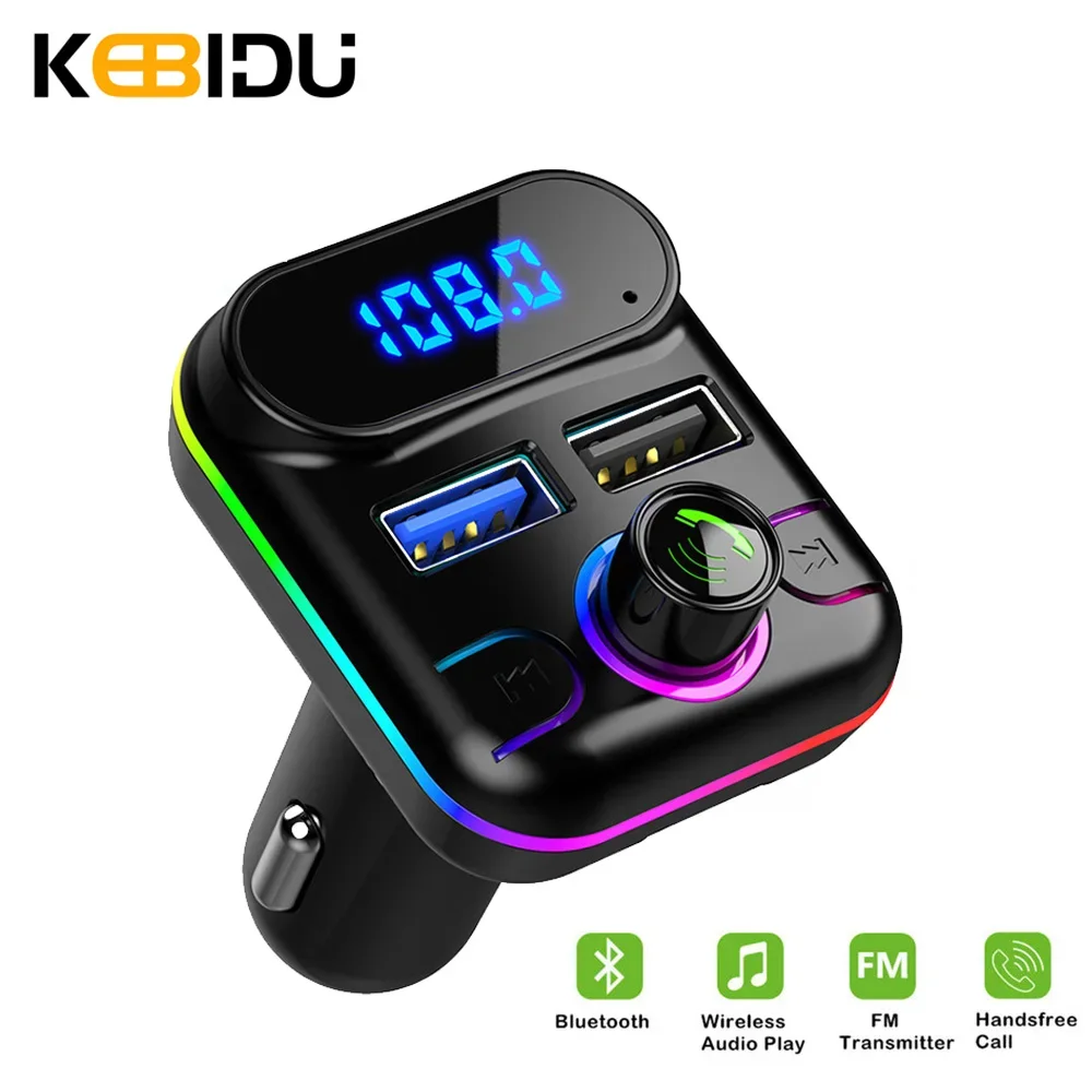 4.2A Dual USB Car Charger Bluetooth 5.0 MP3 Player Hands-Free FM TF Card U Disk Playback with Ambient Light For iPhone Xiaomi