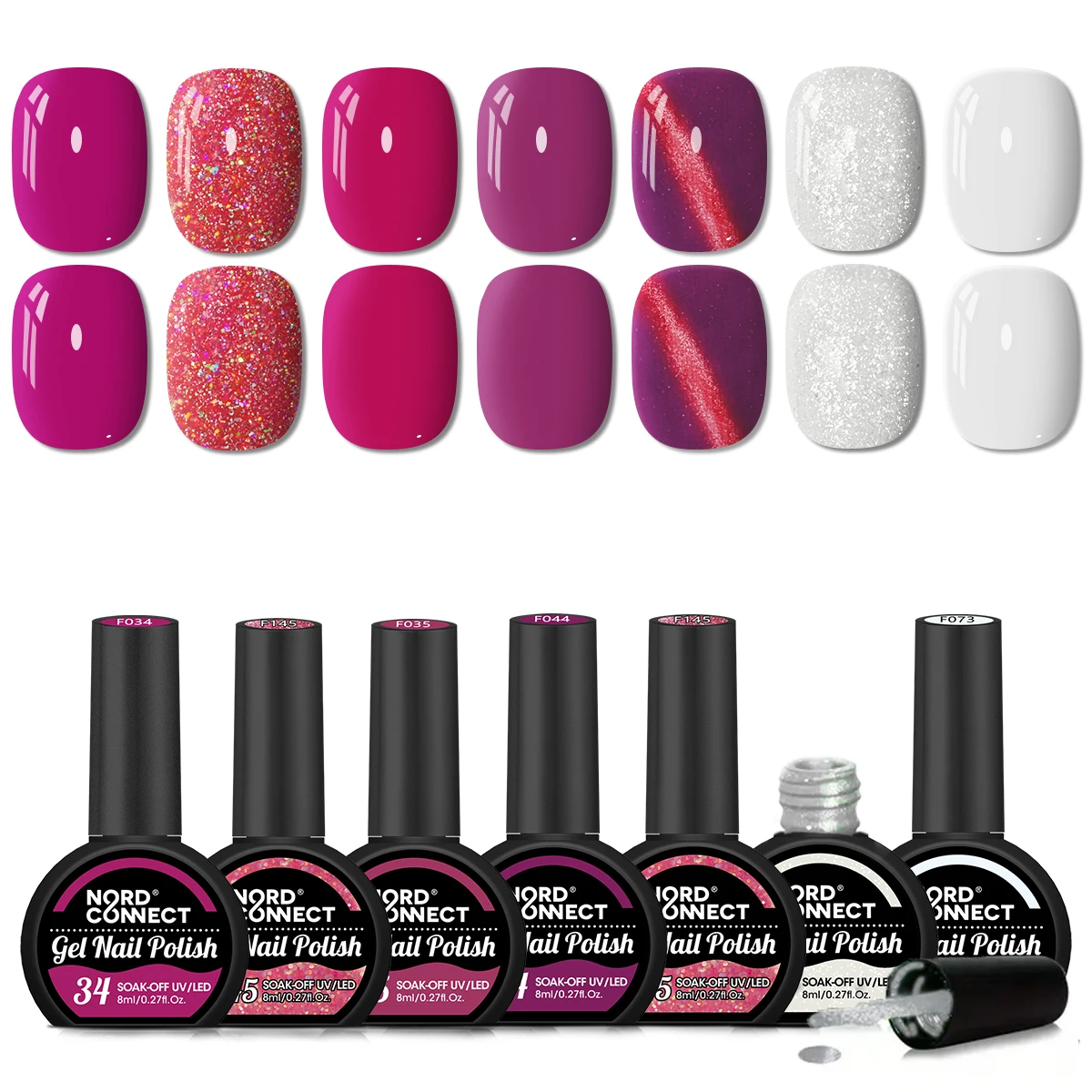 مجموعة طلاء أظافر عاكسة لامعة باللون الوردي مكونة من 7 قطع، مجموعة تعزيز أظافر جل LED شبه دائمًا #6