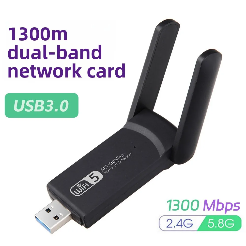 

Dual Band WiFi USB Adapter 2 Antenna Design 2.4G/5Ghz 1300Mbps WiFi Dongle USB3.0 Interface Powerful Wireless Network Card