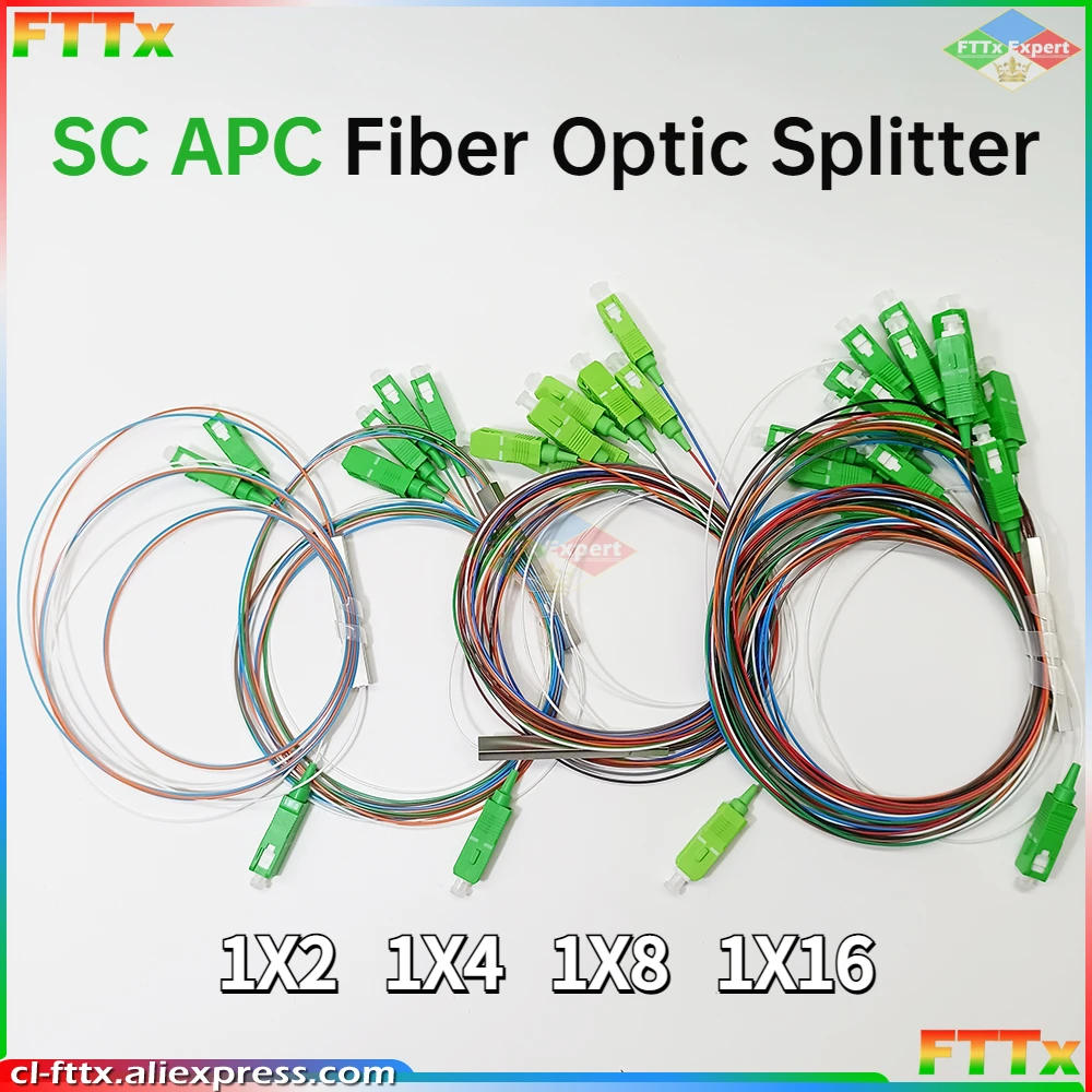 High Quality 10pcs/lot FTTH Fiber Optic Splitter 1x2 1x4 1x8 1x16 1x32 PLC SC/APC SM Single-Mode 0.9mm G657A1 LSZH 1m sc apc