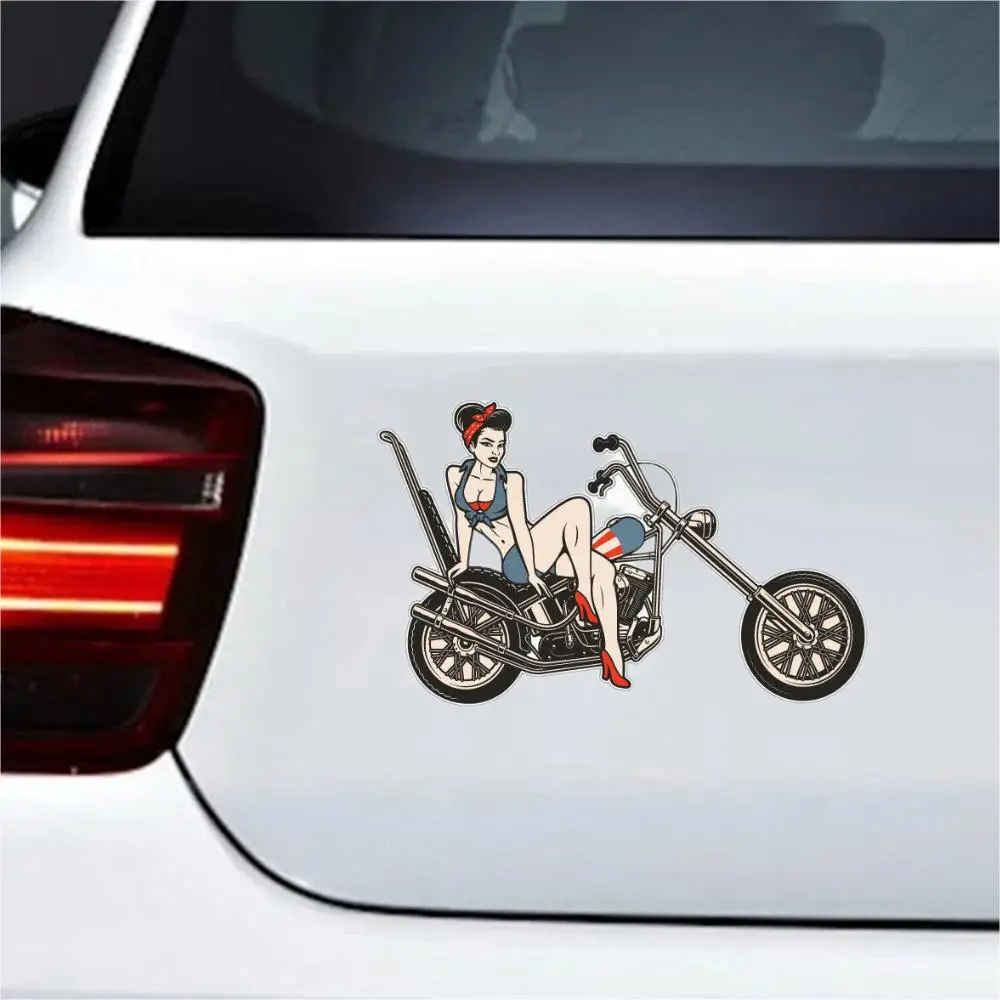 Old School Pinup Girl Mechanic-biker-helmet-motorcycle sticker Bumper Window Phone Trunk Guitar Cover scratches Exterior Decor