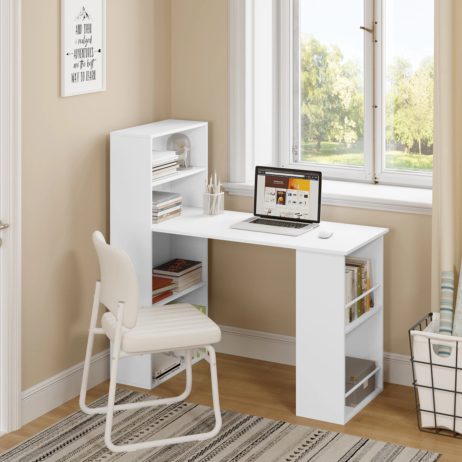 EUGAD 122x120x55cm Computer Office Desk Modern Corner Study Writing Work Table with Storage Shelves for Living Room Home Office