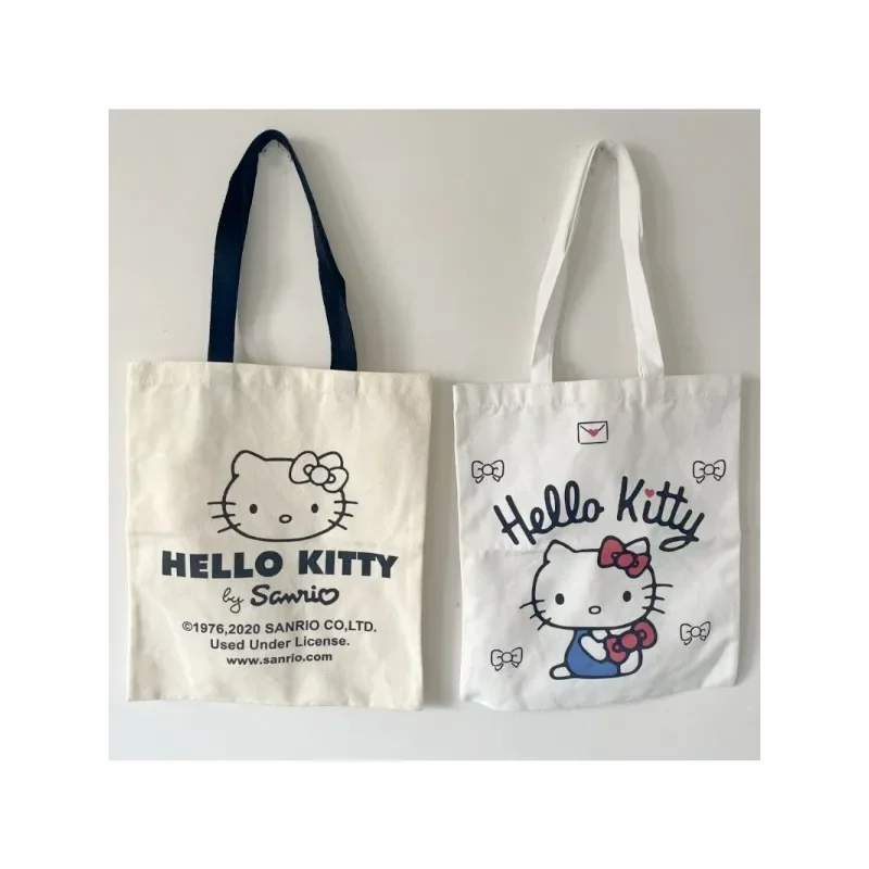 Hello Kitty Canvas Tote Bag Kuromi Personalized Custom Reusable Grocery Bags Shopping Shoulder Bag Cute Travel Tote Storage Bag