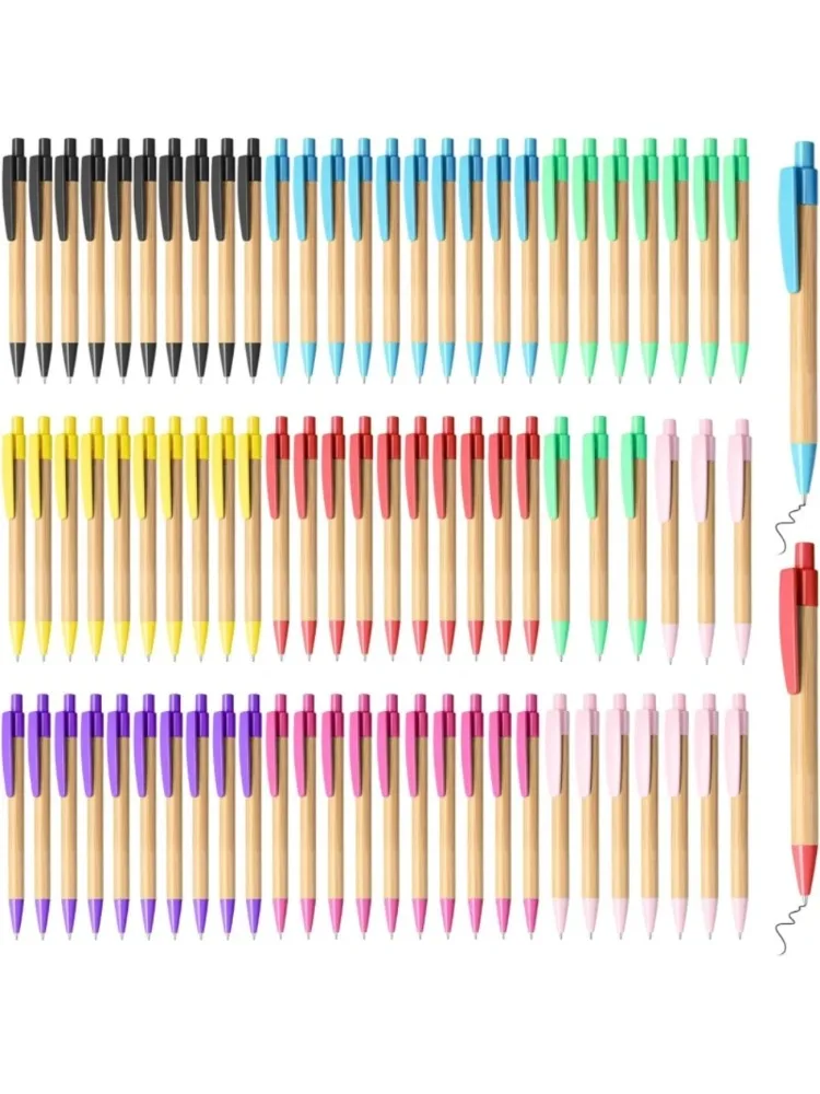 Stylo à bille en bambou 24 pièces, stylo cadeau publicitaire en bois de bambou stylo à bille rétractable en bois pour bureau école mariage