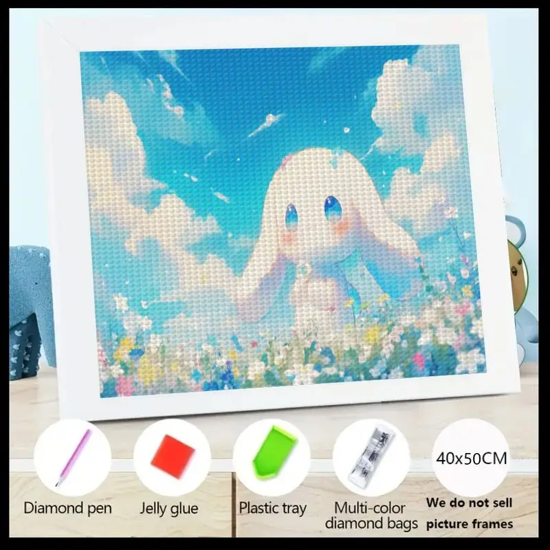 

1 шт. 5D DIY полный дрель круглый алмазный набор для рисования, кавайное аниме пушистое длинноушащее животное в мечтательном голубом небе и красочным цветком Fie