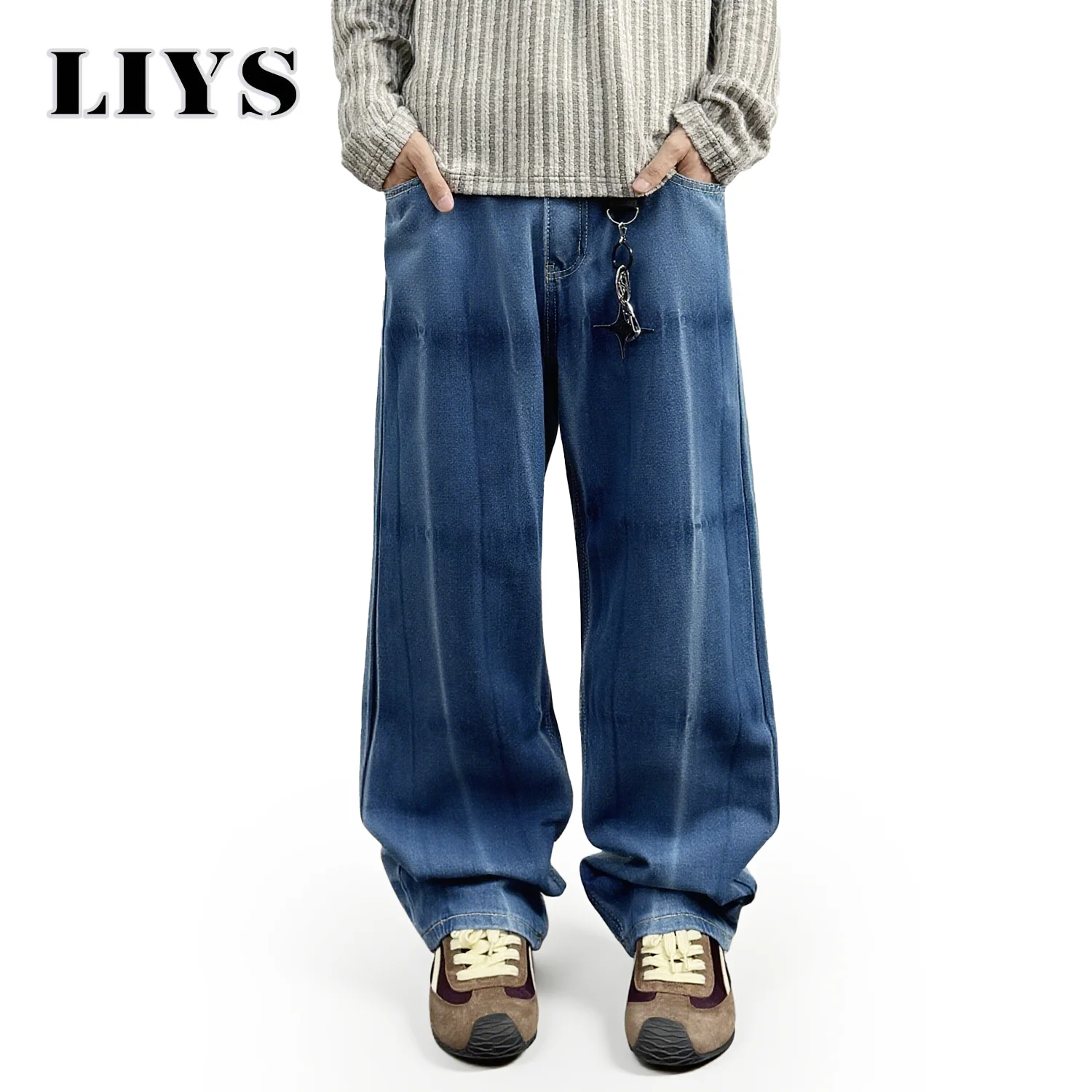 

Осенние мужские повседневные прямые джинсы в полоску с цветочным принтом, повседневные джинсовые брюки в стиле панк Y2K, свободные джинсовые брюки в комплект, молодежные брюки для скейтборда