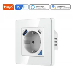 Tuya Wifi EU 16A Wall Socket Smart Plug Type C Port Timer Schedule Function Work with Alexa Google Home Voice Control