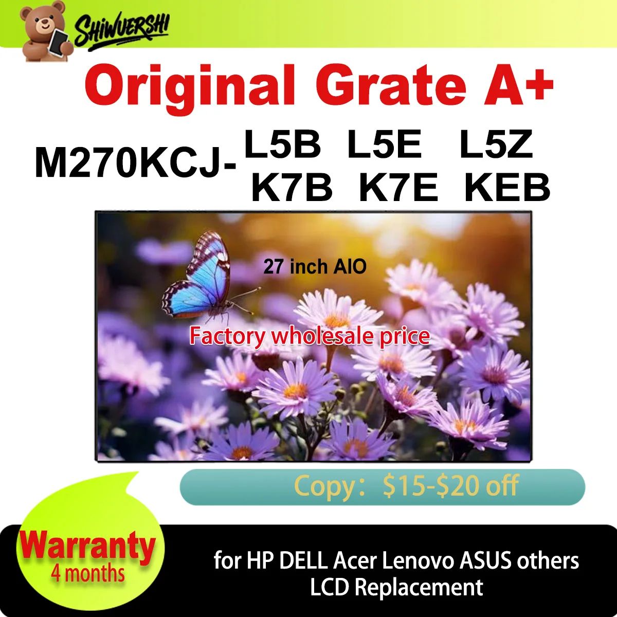 

wholesale Original New M270KCJ L5B L5E L5Z K7B K7E KEB 27 inch IPS QHD For HP Acer ASUS Dell Lenovo AIO LCD Screen Display