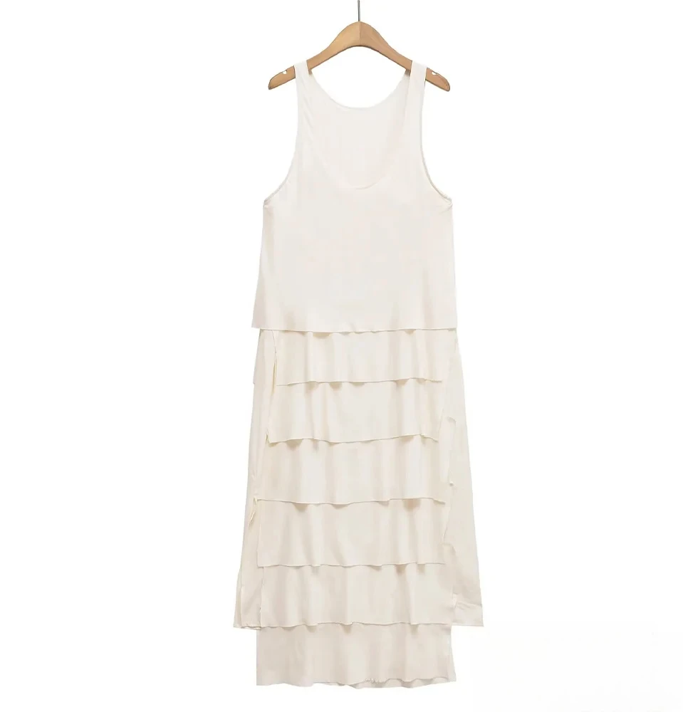 KONDALA elegante otoño señora Cami vestido Beige en capas decoración vestido Midi 2025 nueva moda de verano vacaciones vestido Casual de mujer