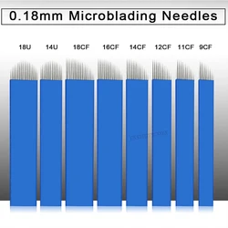 Agulhas Microblading para Suprimentos de Maquiagem Permanente, Lâminas Sobrancelha Manuais, 0.18mm, 7 9 12 14 15 16 18 21Pin, 50Pcs