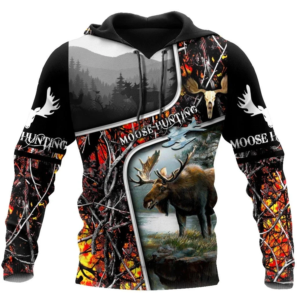 New 2023 Men Outdoor Camouflage Hoodies Hunting Animal Deer Elk Print Unisex Hooded Sweatshirt Euro Size Clothing Pullover S-6XL