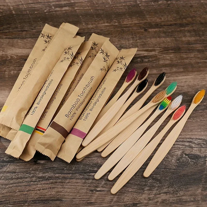 5-35pcs Bamboo Toothbrushes Soft Bristles Toothbrush Eco Friendly Biodegradable Wooden Handle Teeth Whitening Brush