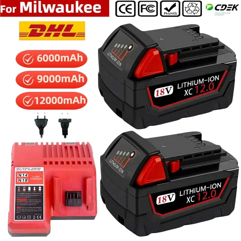 

For Milwaukee 18V 9000mAh/12000mAh M18 Replacement For Milwaukee M18B5 XC Li-ion battery 48-11-1815 48-11-1850 2604-22 2604-20