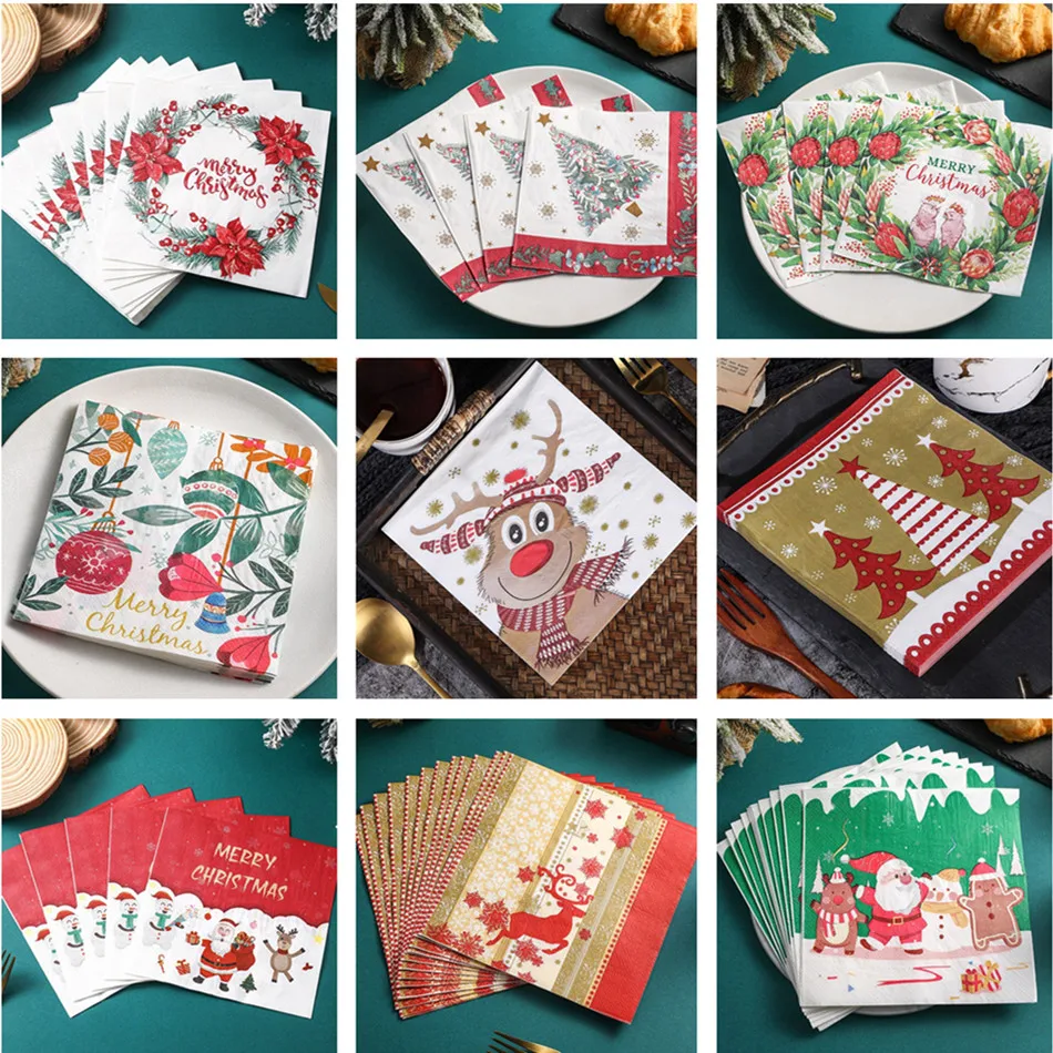 

20Pcs 33x33cm Christmas Series Printed Paper Disposable Table Dinner Napkin Tissues Xmas Party Decoration Supplies