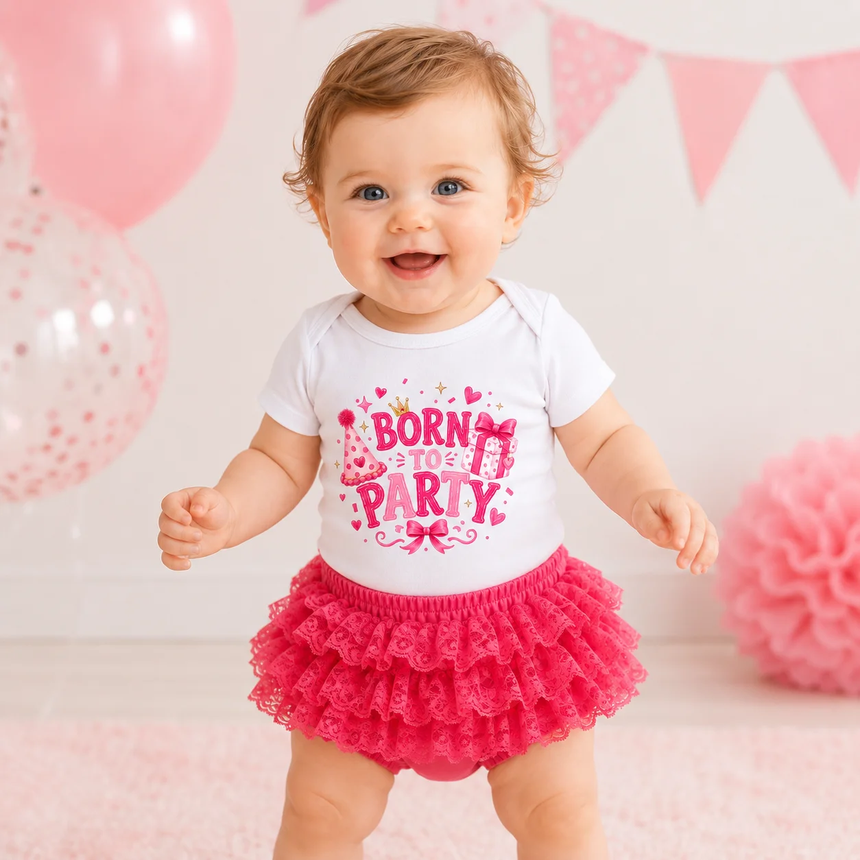 Conjunto de Ropa para Bebé Niña, Body de Algodón de Manga Corta + Falda Tutú de Encaje Rosa, Disfraz de Fiesta de Cumpleaños para Bebé Recién Nacida