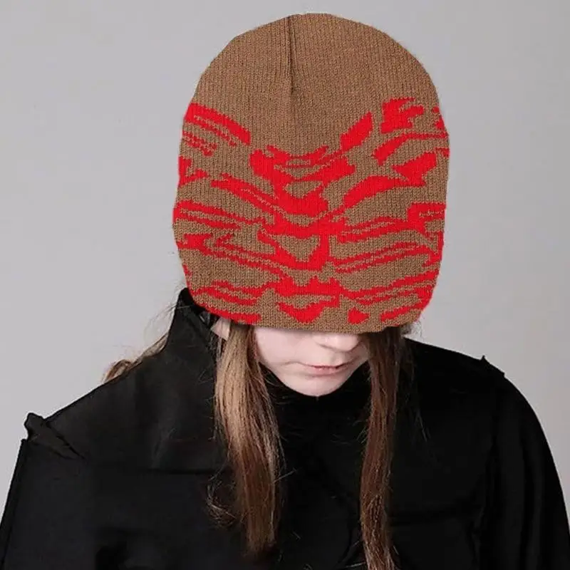 

652F Knit Heart Skull Beanie Hat for Students Adult Windproof Foldable Winter Hat Handmade Halloween Keep Warm Cycling Hat