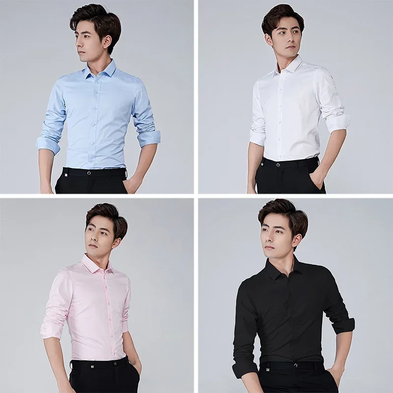 BROWON marka erkekler gömlek iş hidrofobik malzeme uzun kollu anti-kirlenme sosyal gömlek Slim Fit gömlek büyük boy 5XL