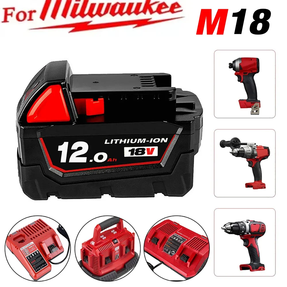 

18V 12.0Ah Replacement for Milwaukee M18 XC Lithium Battery 48-11-1860 48-11-1850 48-11-1840 48-11-1820 Rechargeable Batteries