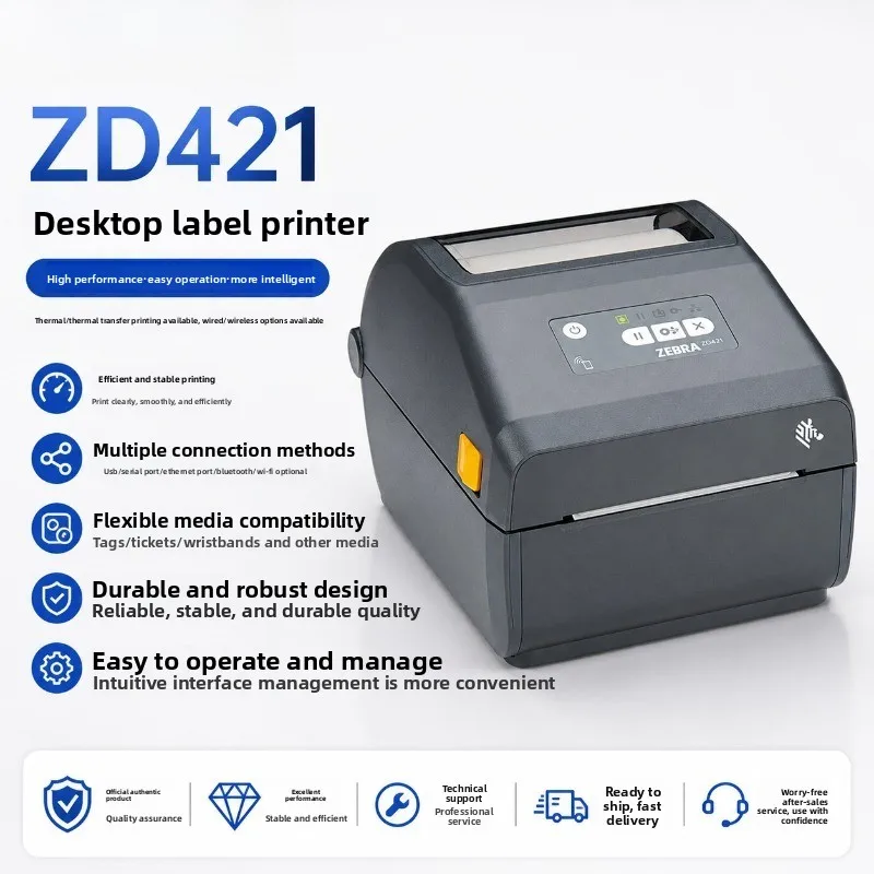 ZD421 Barcode Label Printer Self-adhesive Heat Transfer Desktop Coding Machine Logistics Warehousing