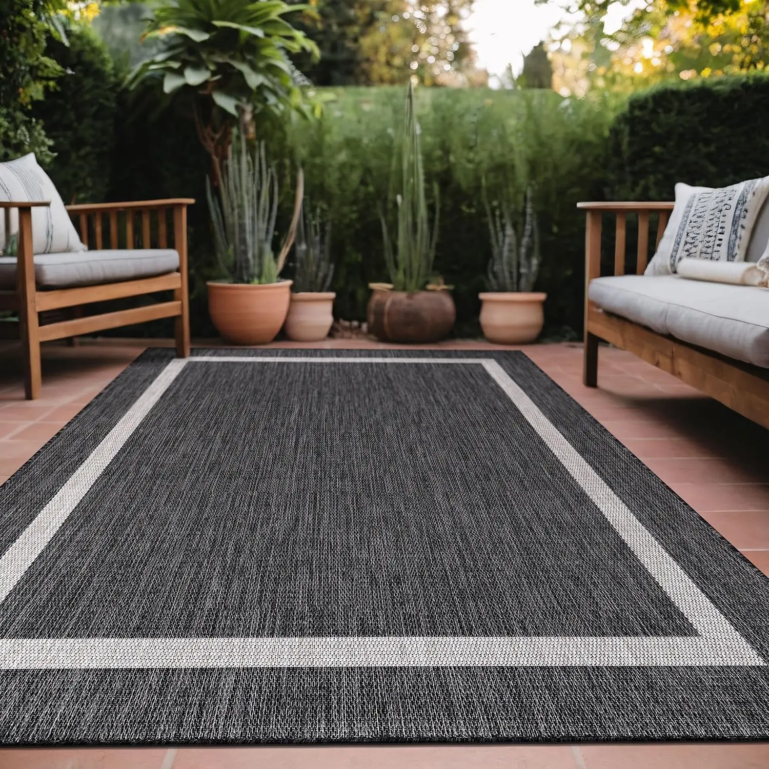 

Bordered Outdoor Rug 8x10 Washable Outside Carpet for Indoor Patio Porch Waterproof Easy Cleaning Non Shedding Area Rugs Gray