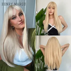 HENRY MARGU Long Straight Blonde Wigs Synthetic Natural Hair Wigs with Bangs for Women Lolita Cosplay Wig Heat Resistant Fiber