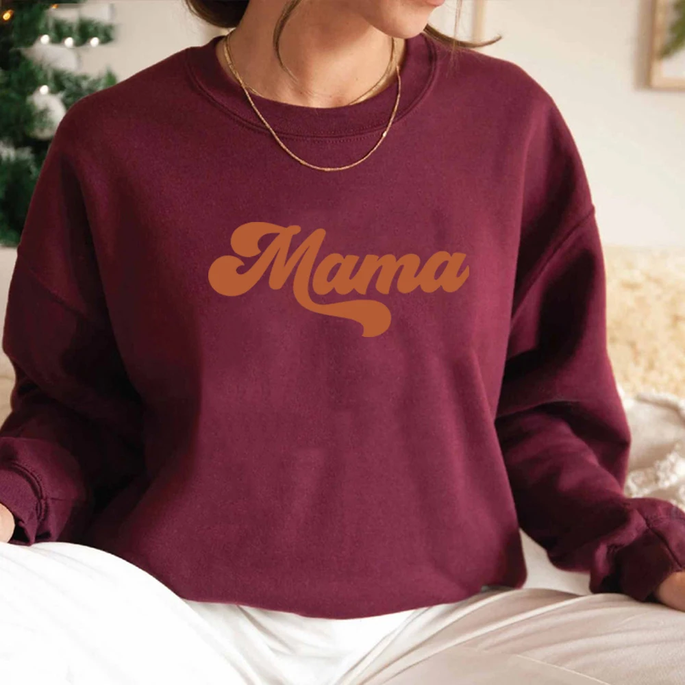 Mama Sweatshirt Retro Mom Hoodie Mama Crewneck Pullover Women Long Sleeve Sweatshirts Mothers Day Gift New Mom Gifts Casual Tops