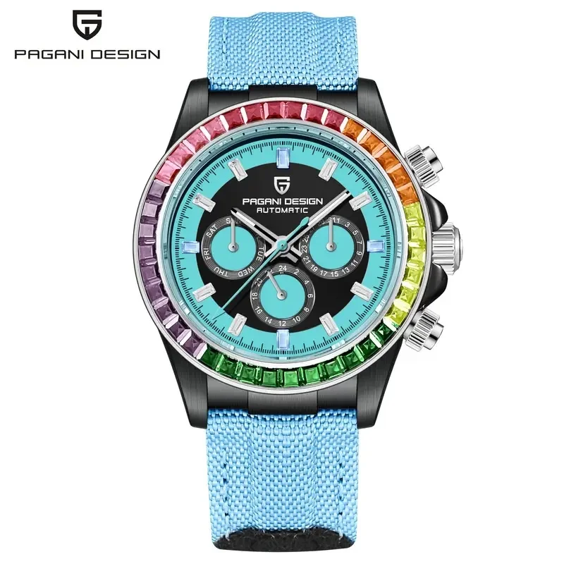 PAGANI DESIGN 40mm Luxury Men's Mechanical Watch Multifunctional Timing Rainbow Bezel Sapphire Glass PD1732