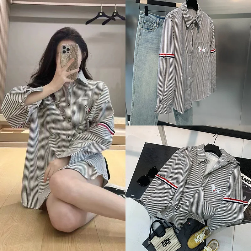 

High-End Version Neutral Loose Long Sve irt Men's Sle Embroidered Stripes Contrast Color European Sle Outerwear