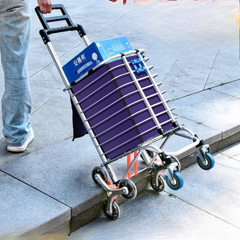Carrito de compras de metal plegable con ruedas, carrito de comestibles ligero, carro de tracción manual para uso doméstico de personas mayores en el mercado