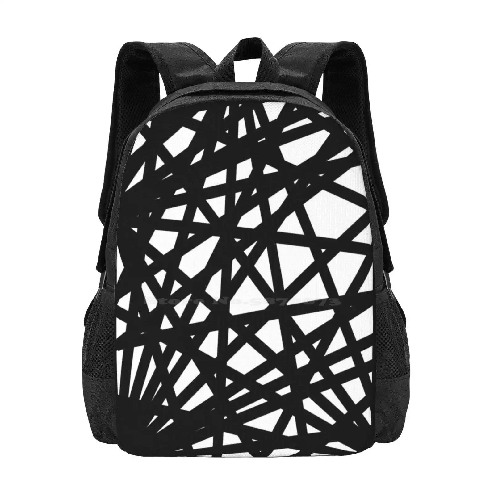 Black And White Webbed Lines Teen College Student Backpack Pattern Design Bags Webbed Lines Black And White Case Black And