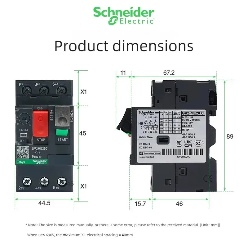 Schneider Motor Protection Circuit Breaker GV2ME01C-32C Motor Start Starter Three-Phase  Overload Short