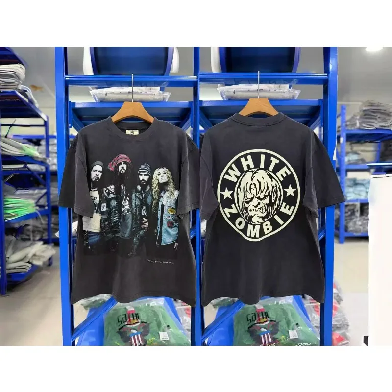 New Arrival SAINT Men's Clothing Black Washed Retro Rock Band Graphic Casual Hip Hop Streetwear T-Shirt Fast Delivery