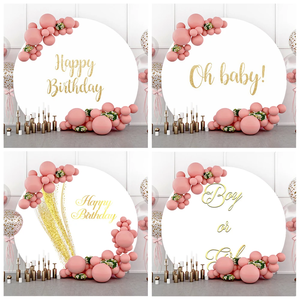 White Solid Color Birthday Round Backdrop Cover Baby Shower Wedding Party Customized Poster Circle Backgrounds Photocall Photo