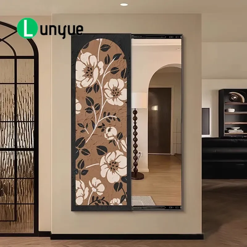 Medieval French Style Hidden Full Body Mirror Mural Push Pull Invisible Wall Art Decorative Painting for Entrance Living Room