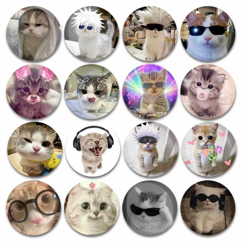 50mm Tinplate Soft Button Pins Funny Cat Meme Round Brooch for Hat Bag Creative Lapel Badge Jewelry Accessories Gifts for Kids