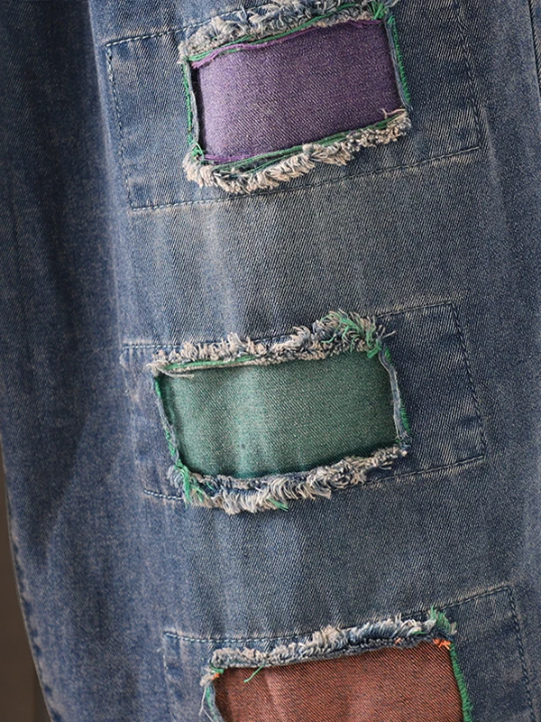 Plones Vaqueros Retro Color Mostaza con Agujeros, Estilo Harlan Hoados y Ajustados, Color Blo, Cintura Alta, Tres Cua...