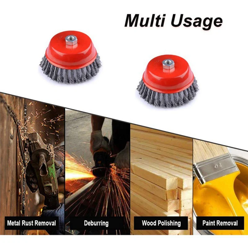

B28C-4-Piece Set Of 75Mm/100Mm Wire Wheel Cup Brush Set Suitable For Internal Teeth Of Angle Grinder M14 Kit
