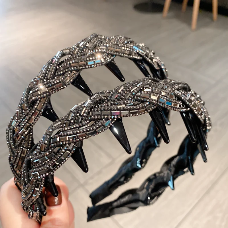 

New Full Diamond Crystal Headband for Women Versatile Anti Slip Hair Hoop with Toothed Wash Face Hairband Hair Clip Accessories