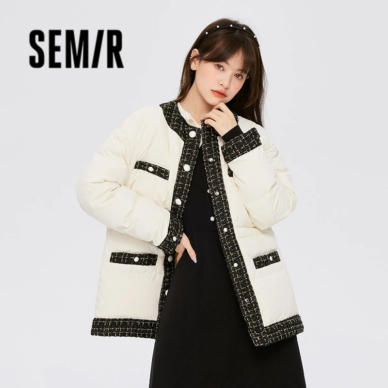 Semir Down Jacket Women Mid-Length Round Neck Fragrance Temperament 2023 Winter New Loose Fashion Jacket