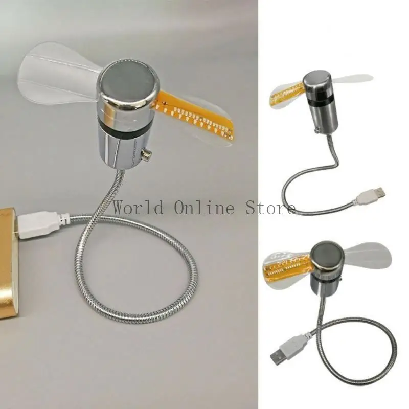 Klokventilat Time temperatuurweergave metaal mini ventilator USB Power LED -klokventilator Flexibele nek LED -klok voor laptop