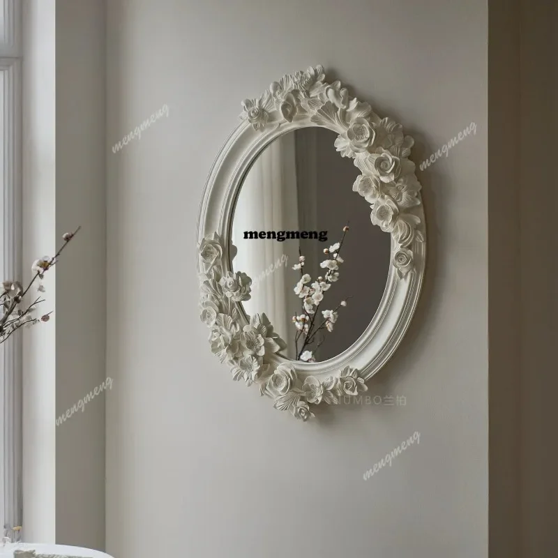 A68French retro bathroom mirror lace shape original design carved vanity mirror