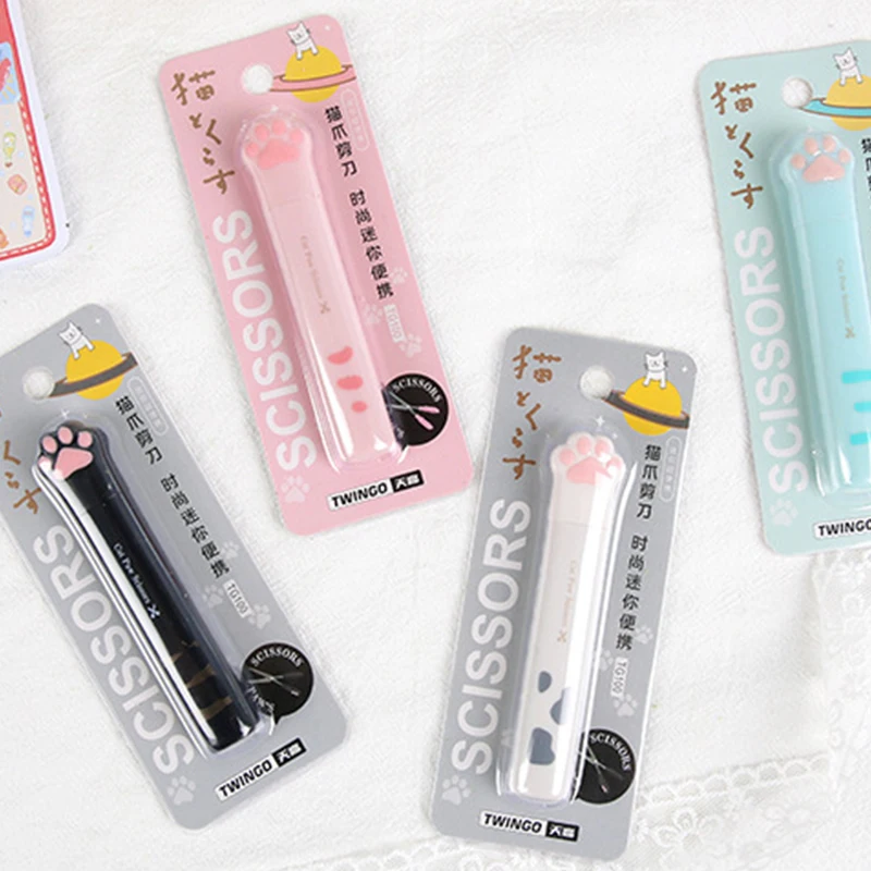 Cute Multifunctional Stainless Steel Hand Scissors Mini Portable Kawaii Cat Paw