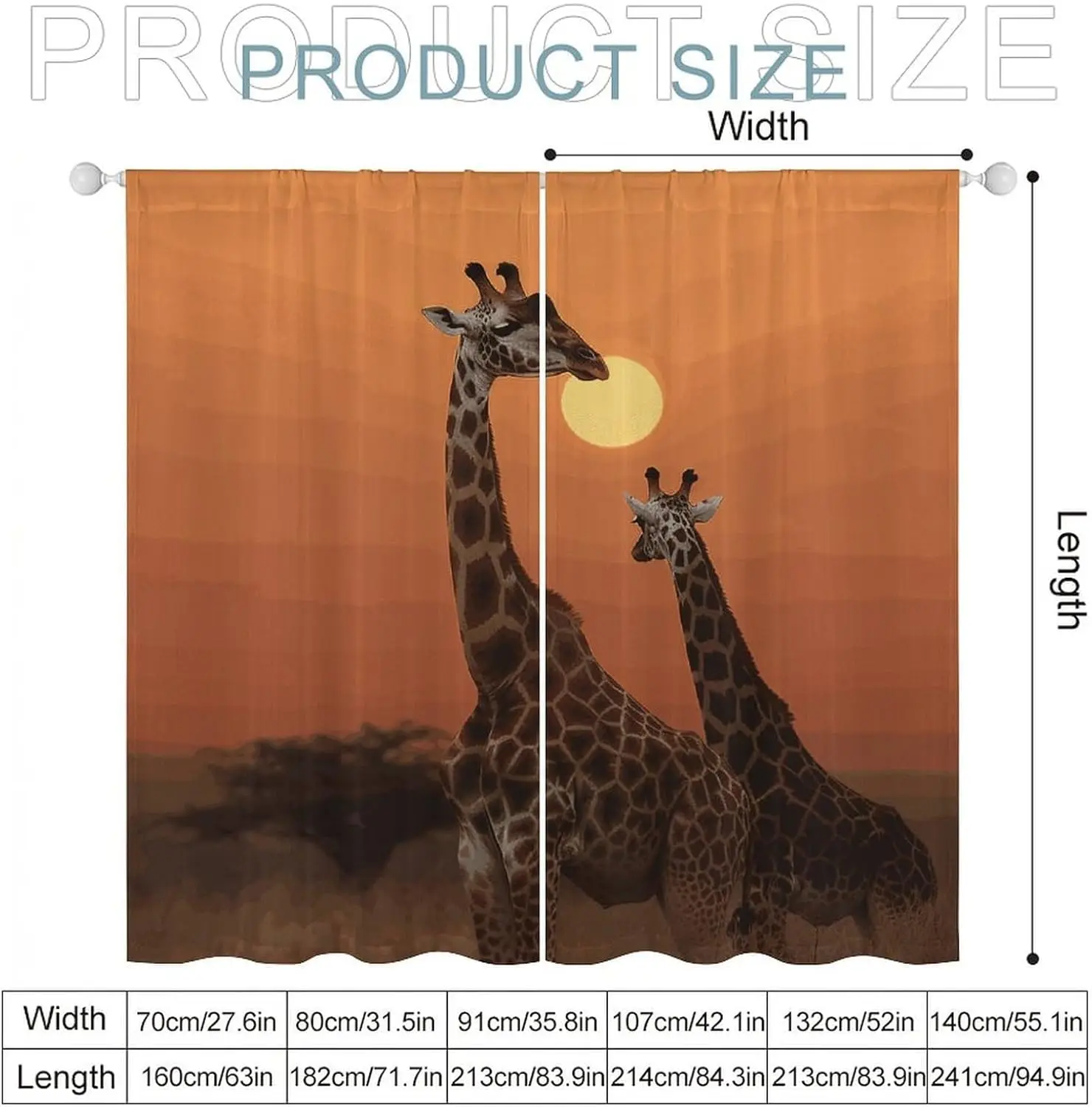 Giraffe Safari Sunset Curtains 2pcs Window Pair Decorative Tropical Animal Print Drapes for Living Room Bedroom Aesthetic Home D