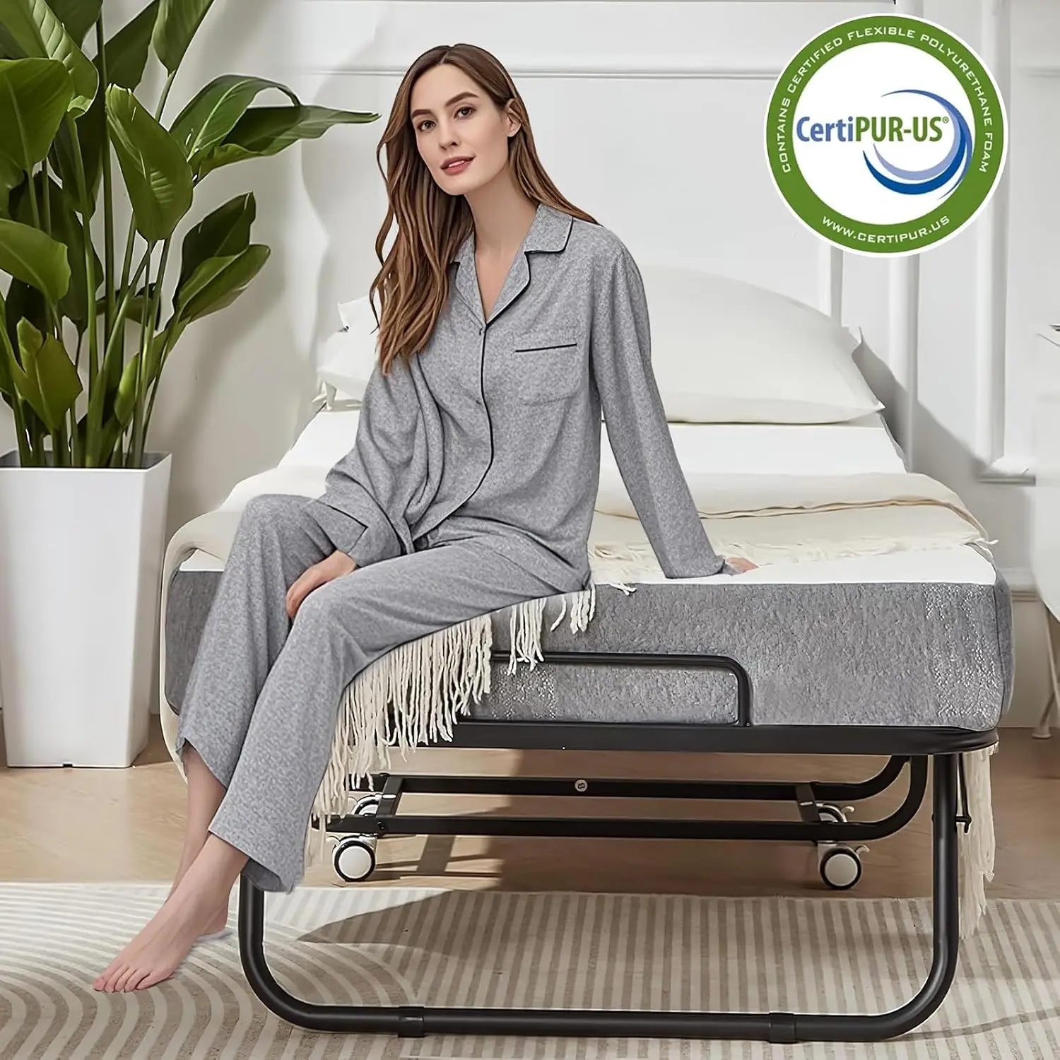 75x31in Portable Rollaway Folding Bed with Memory Foam Mattress & Super Strong Frame for Adults, Custom