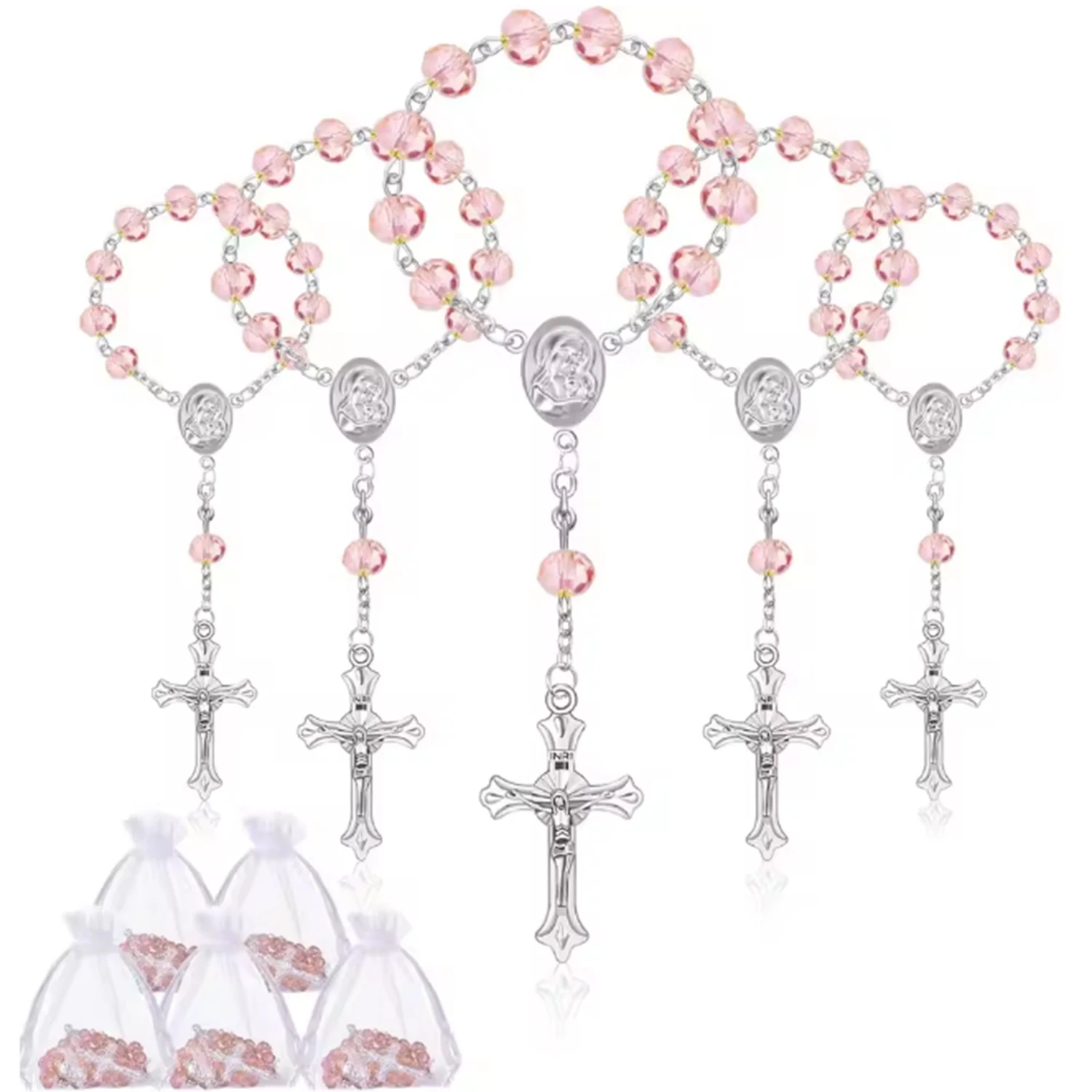 20 Pieces Baptism Rosary Catholic Mini Rosaries Baptism Favors for Guests Party Favors Rosary Beads Organza Bags