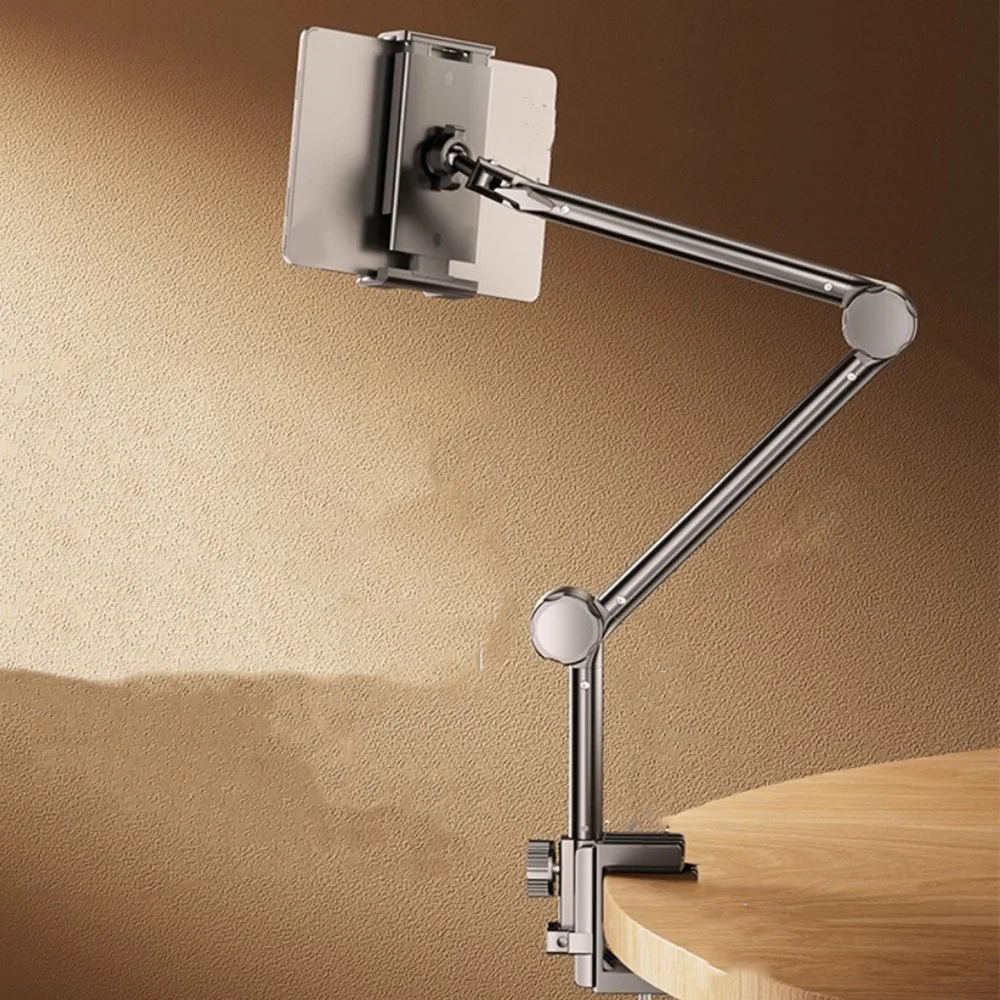 

Carbon Steel Phone Tablet Holder 360° Rotating Adjustable Pad Tablet Bracket with Metal Arm Foldable Tablet Mount Stand for Home