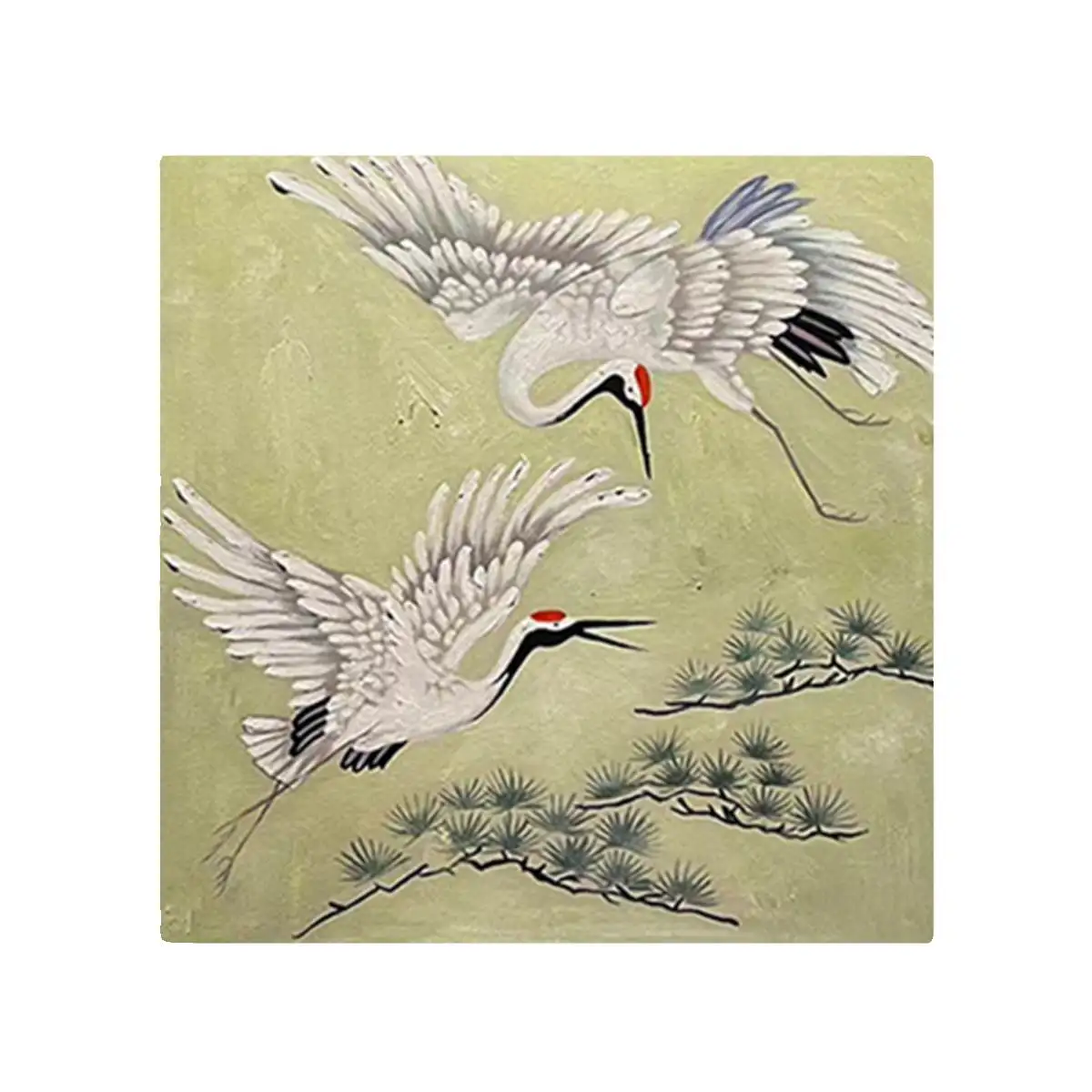 pure hand-painted oil painting retro Chinese wind pine and crane texture three-dimensional new Chinese style entrance