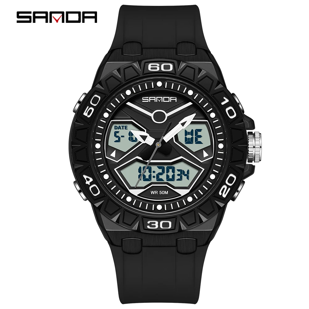 

SANDA 3198, спортивные молодежные студенческие многофункциональные электронные часы с двойным дисплеем, водонепроницаемые спортивные мужские часы на открытом воздухе, reloj hombre