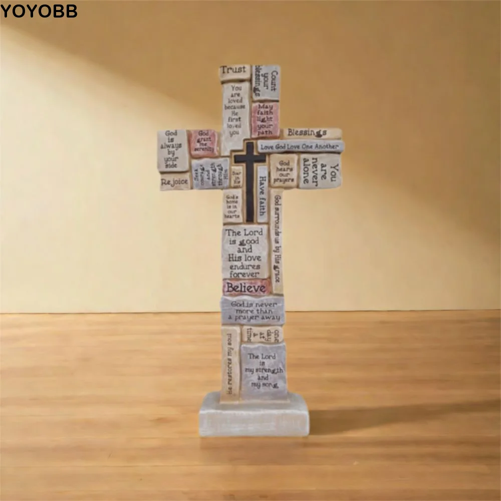 

Durable Christian Cross Statue Funny Resin Craft Cross Prayer Sculpture Handmade Cross Desktop Ornament Christmas Decor