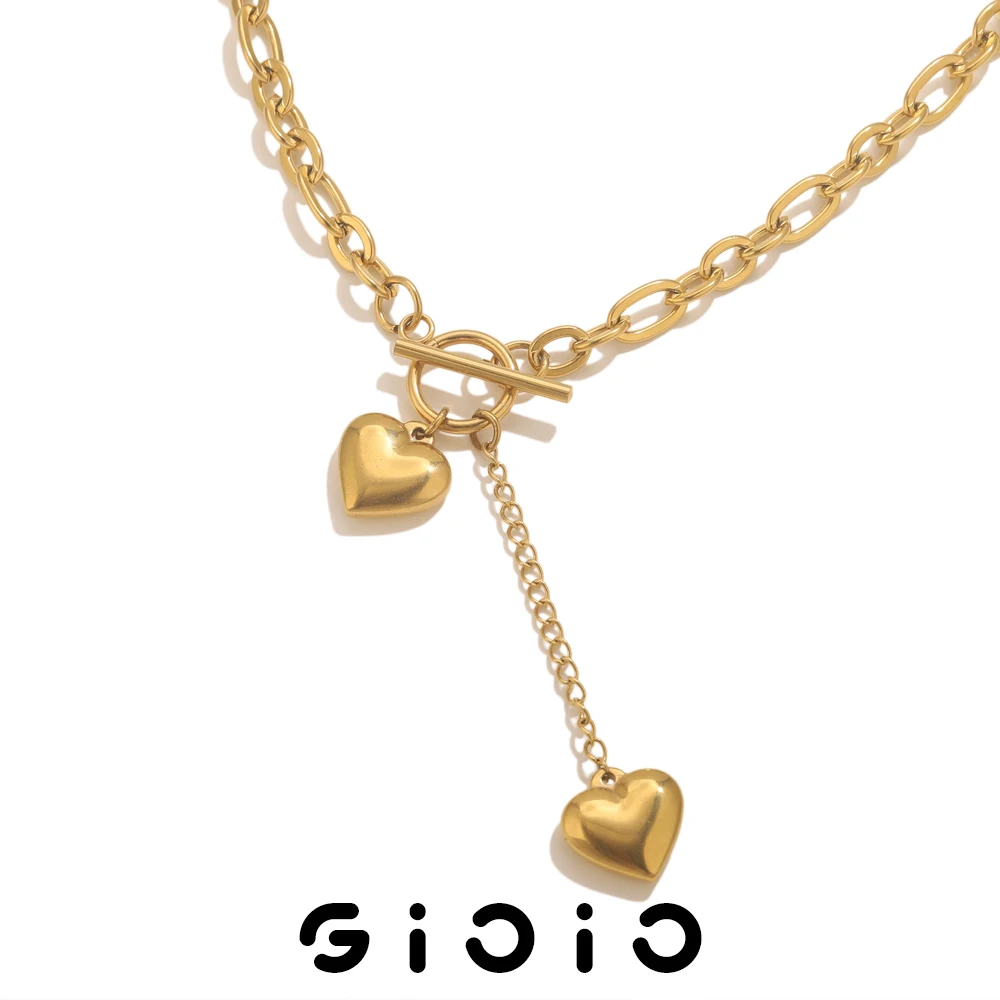 

GIOIO Vintage Style Heart Necklace Pendant Women's Fashion Simple Daily Match Gold-plated Stainless Steel Necklace Jewelry